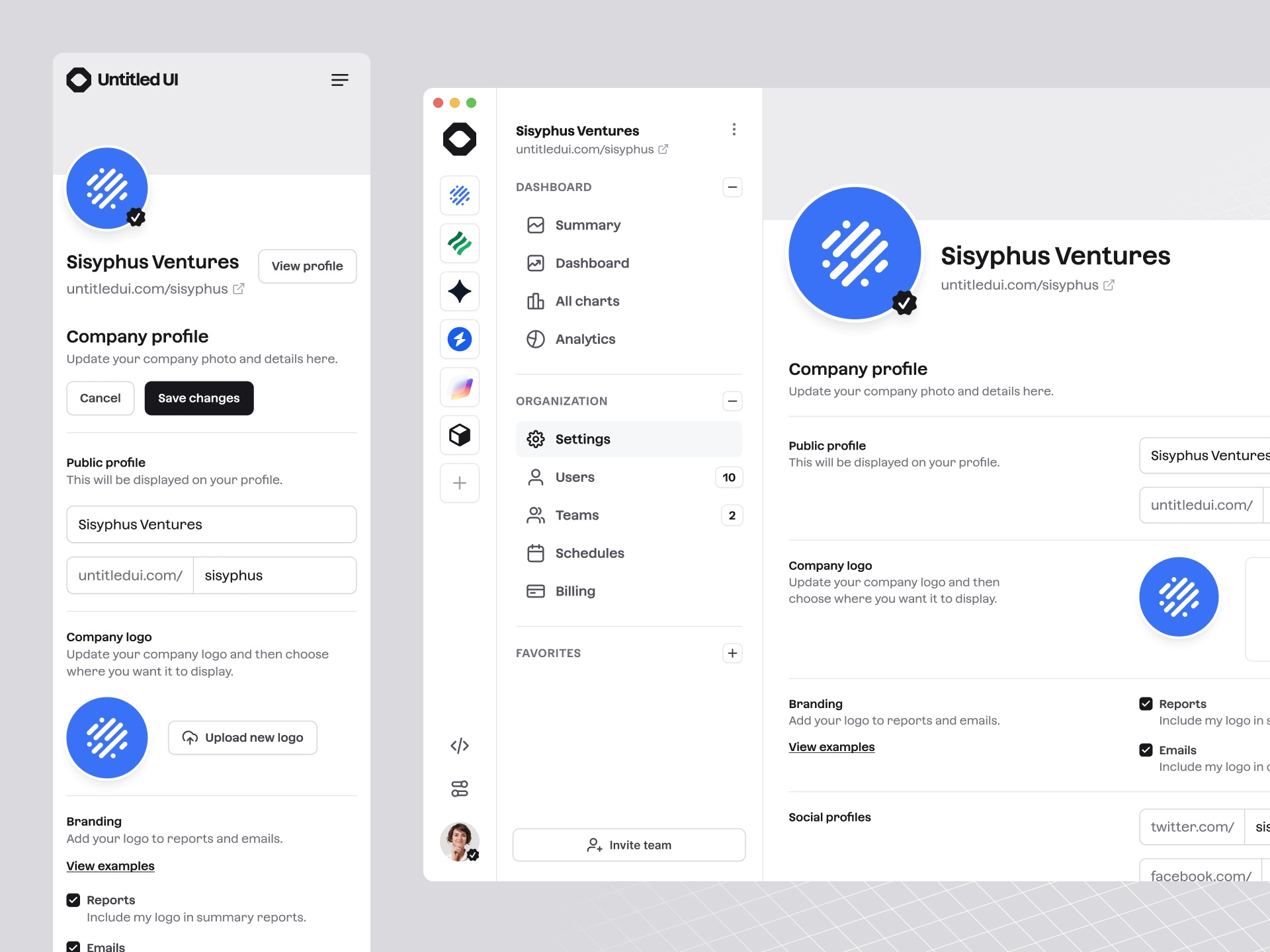 Company profile settings — Untitled UI by Jordan Hughes® on Dribbble