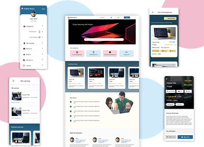 KUBERLEARN - A Learning Platform for Students_Mobile, Web Design cards courses design landing page learning platform design logo mobile ui typography ui ux web application