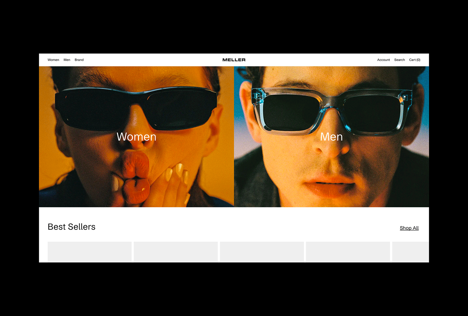 Meller Redesign branding digital minimal product design redesign sunglasses ui ux web design
