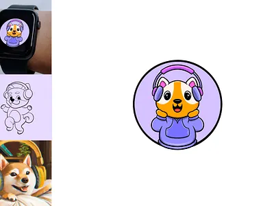 Music Fan Dog cutelogo dogecoin doghasheadphone dogislisteningtomusic dogisplayingmusic doglogo dogwithhoodie dosdancing funnydog funnymascot headphone hooded logo mascot mascotlogo music musicdog musiclogo violet violethooded