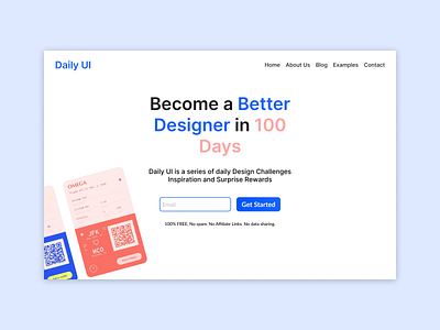 DailyUI #100 Redesign Daily UI Landing Page blue daily ui dailyui design email get started hero section landing page