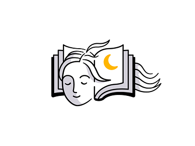 Dream Book Logo beauty black white branding cartoon character design digital dream face flat girl graphic design illustration ink logo mascot moon night vector woman