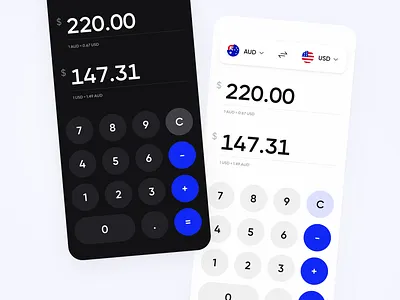 Currency Converter app app interface blue calculator converter currency dark mode digital design exchange finance app light mode mobile mobile design money ui ui design ui inspiration user interface ux ux design
