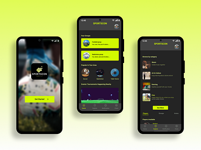 Sports app to connect with other players in the vicinity app design ui ux