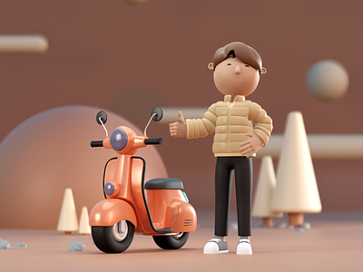 3D character with a motorcycle 3d 3d character 3d kit 3d motorcycle 3d pack 3d vespa blender branding cycles design illustration illustrations kawaii library render resources threedee