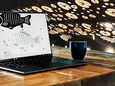 Lake with freshwater fish under the ceiling branding design fishing graphic design illustration