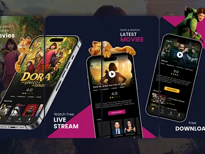 Movie App - PlayStore & AppStore app design app scrrenshot app store application design figma graphic design iphone mockup mobile mockup mobile screen mockup movie movie app movie screen play store screen design screenshot stream app ui uiux watch moive