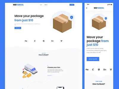 Parcel Delivery Responsive Website Design branding clean delivery app delivery website figma minimal package parcel shahrukh designer shipping shopping srkdesignwala uiux design website design website designing