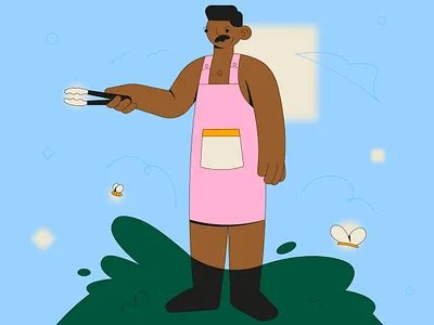 Kiss The Griller 2d adobe illustrator art bbq character character design clean design digital art grill illustration man nature
