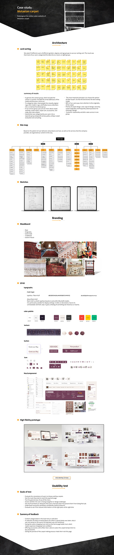 Molaeian carpet - part 2 branding card sorting design graphic design logo moodboard navcomponenet site map sketches typography ui ui kit usability test ux vector