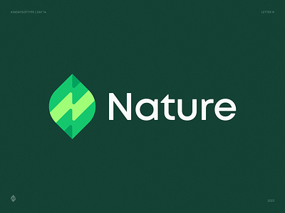 N for Nature. 36 Days of Type. Day 14 bolt branding eco energy for sale futuristic health icon identity leaf lettering lightning logo mark nature startup sustainable tech unused wellness