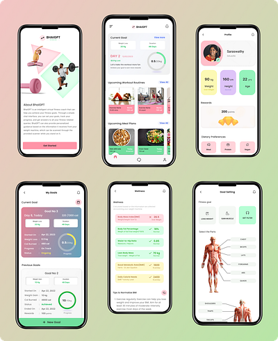 An AI Fitness Coach App_Mobile Design ai chat window design fitness app logo meal plan calendar mobile ui ui ux wellness app workout plan calendar