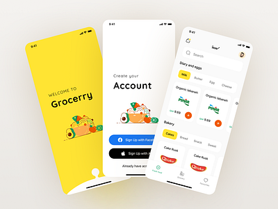 Grocerry - Food app app design e commerce ecommerce food graphic design grocery hungry illustration minimal ui ux vector
