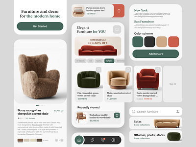 Furniture Shop Mobile App app branding chairs color scheme design furniture graphic design illustration interior mobile sofa typography ui