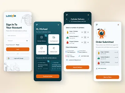 Tracking Mobile App For Rentals of Welding Supplies confirmation delivery login login scren management mobile application mobile dashboard mobile ui order process ordering rental software rentals submitted tracking app welding equipment