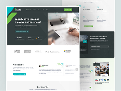 Kanzlei — Taxes saving ✦ landing page bank book case consultation expertise faq global landing legal page proof save saving social tax taxes template ui ux webiste