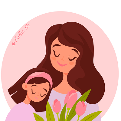 Mother's day card. Happy mom and daughter art beautiful card card illustration
