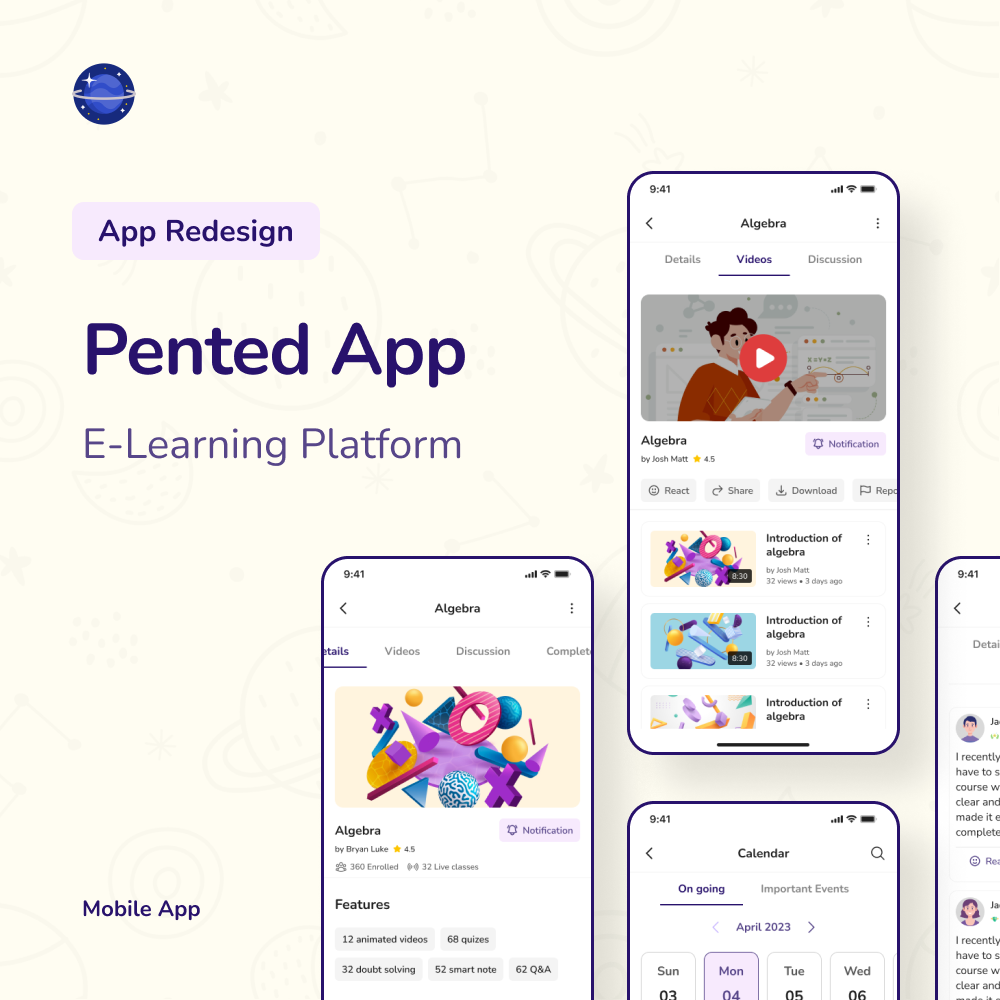 Pented E-Learning Mobile App Design adobe xd app app design e learning app figma learning prototype ui ui design user interface design ux