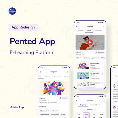 Pented E-Learning Mobile App Design adobe xd app app design e learning app figma learning prototype ui ui design user interface design ux