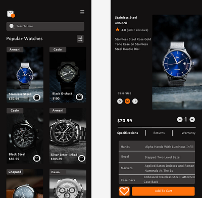 Watch store app branding design illustration ui