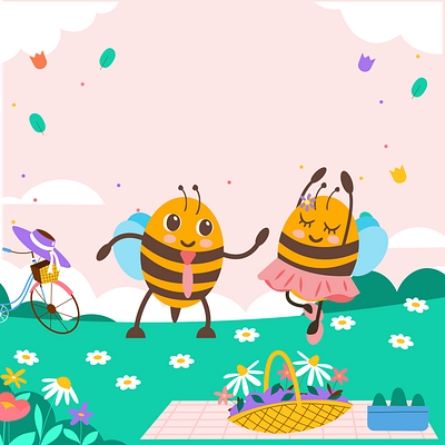 Bees Dancing in Spring animation branding design graphic design illustration logo typography ui ux vector