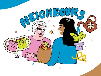 Neighbours blue design illustration neighbours old people pink