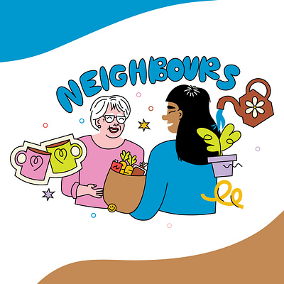 Neighbours blue design illustration neighbours old people pink