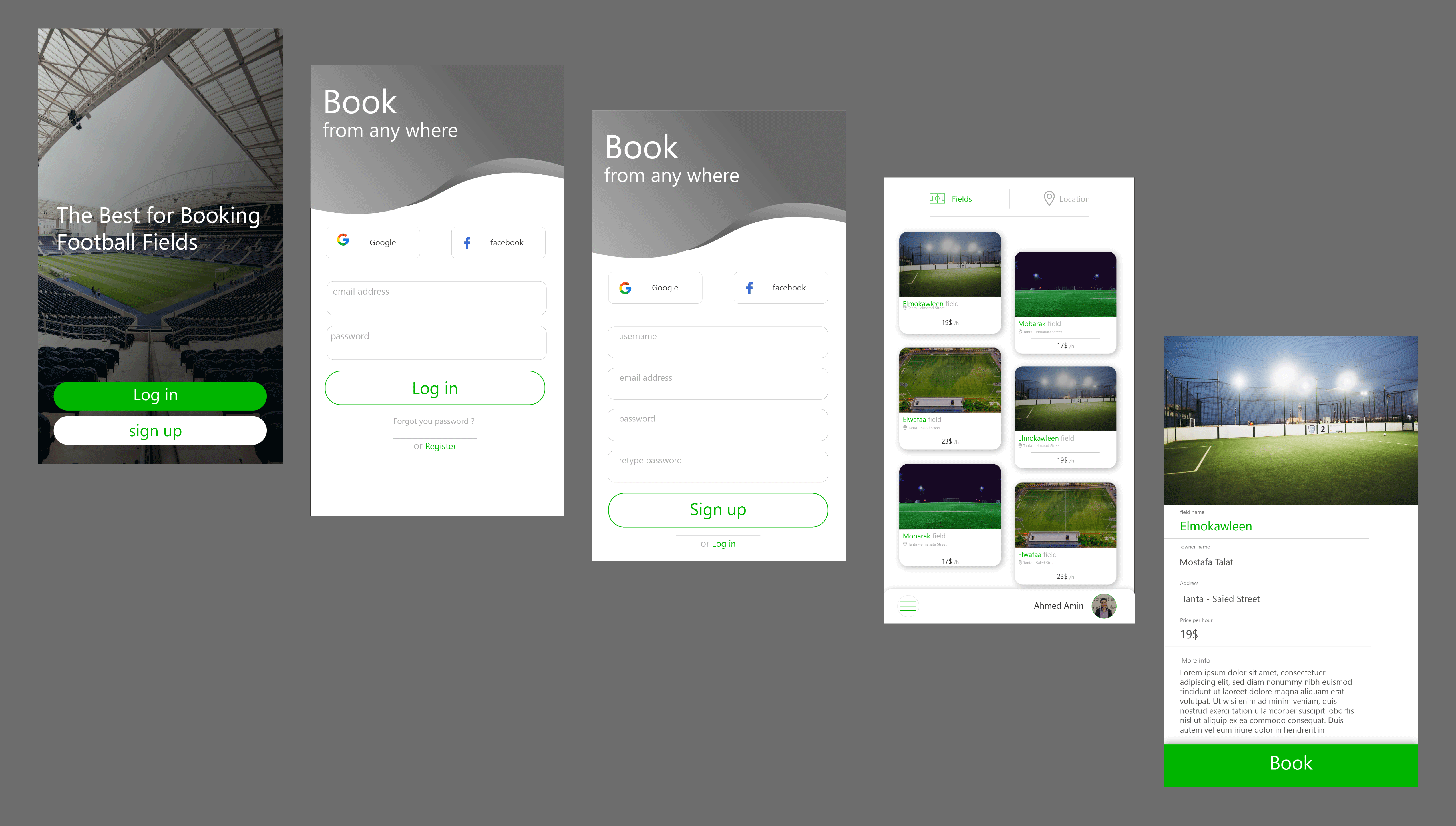 Football Fields App app design graphic design ui ux