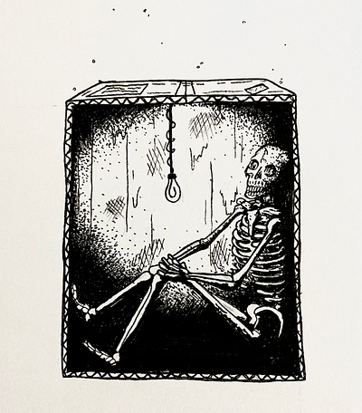 In a Box artwork drawing graphic design handdrawn illustraton skeleton