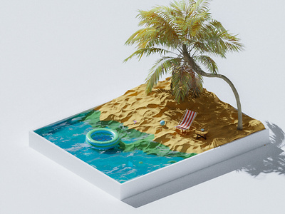 Summer Beach Time 3d 3d illustration 3d modeling 3d render beach blender blender3d digital art digital illustration holiday isometric motion graphics outdoor render palm tree render sand summer tree trip water