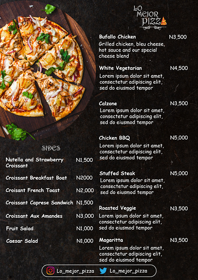 Pizza shop menu design graphic design