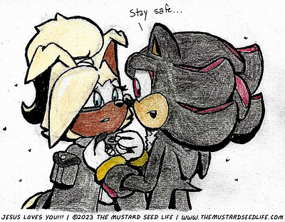 Shadow x Whisper “Stay Safe” Fan Art character colored pencil cute fan art fanart illustration ink inks jesus loves you!!! marker shadow shadow the hedgehog shadow x whisper sonic sonic the hedgehog stylized the mustard seed life traditional whisper whisper the wolf