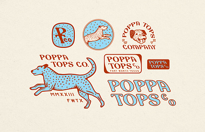 Poppa Top's Apparel Brand - In Progress americana brand branding custom typography dalmation dog fort worth graphic design illustration logo logo design red and blue vintage