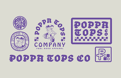 Poppa Top's Co. Apparel Brand - In Progress americana apparel blackletter brand branding cafe racer checkered custom typography dalmation design graphic design hobeaux hobo illustration logo motorcycle pt pt logo purple purple logo