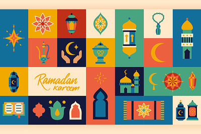 Ramadan Kareem Eid Mubarak arabesque art design eid mubarak flat design holiday illustration islam kareem lantern moon mosque mubarak muslim oriental ornament ramadan ramadan kareem vector