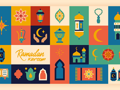 Ramadan Kareem Eid Mubarak arabesque art design eid mubarak flat design holiday illustration islam kareem lantern moon mosque mubarak muslim oriental ornament ramadan ramadan kareem vector