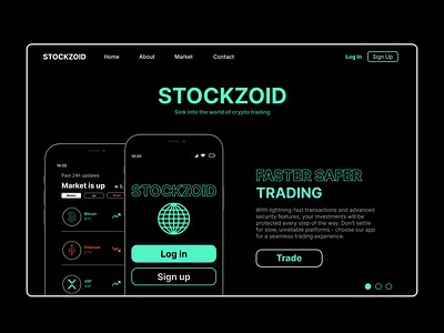 Stockzoid - crypto trading app design hero hero section landing page ui web design