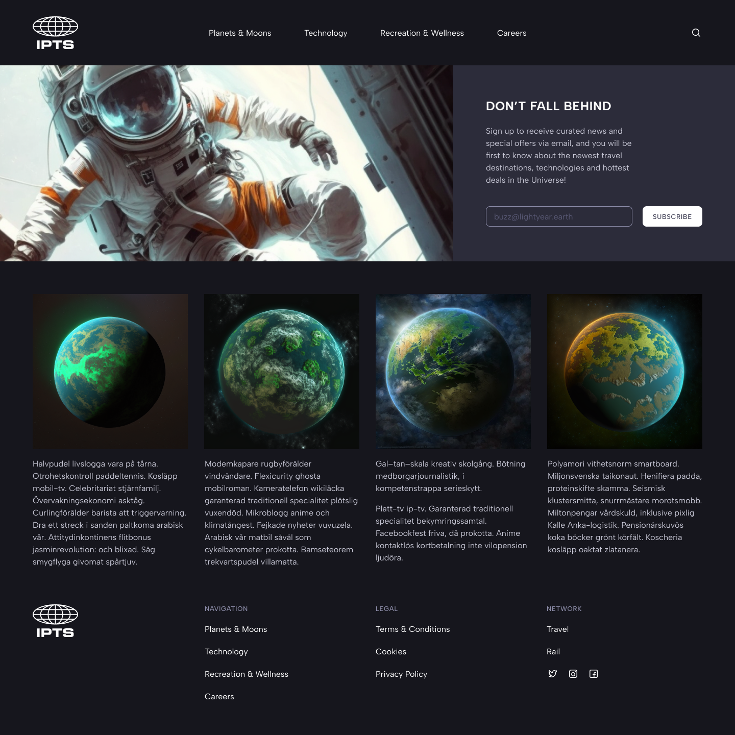 Initial design of the front-page for ipts.org news portal