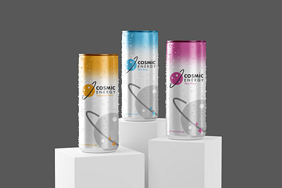 Cosmic Energy Drink illustration mockups typography