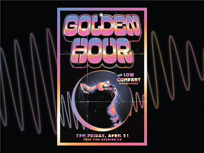 Golden Hour Gig Poster 80s band band poster cat gig poster holographic moon poster space