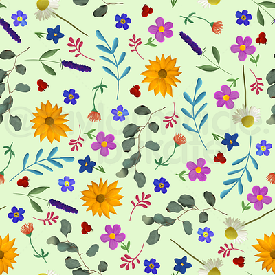 Summer flowers repeat pattern design eucalyptus floral flowers olive pattern seamless sunflower surface pattern textiles