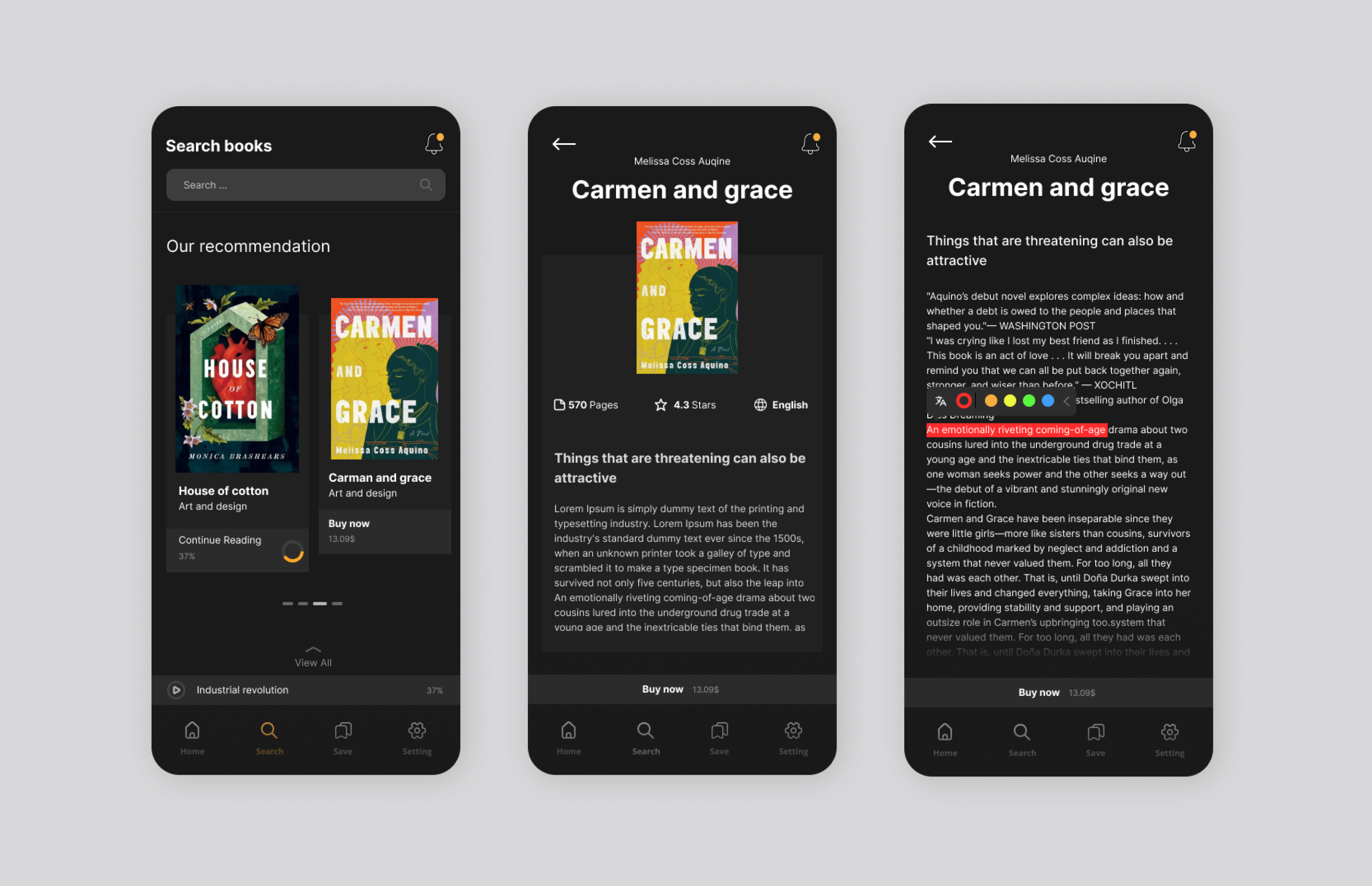 Reading E-book App design ui uiux ux vector