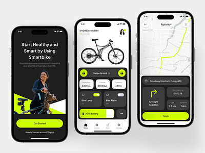 Smartbike - Smart Bicycle App app app design application bicycle bicycle app bike branding clean healthy illustration maps mobile mobile app nijaworks smartbike tracking ui uidesign uiux ux