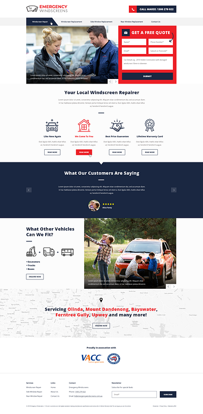 Emergency Windscreens Website Design design ui ux