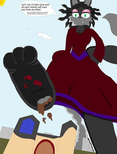Attack On Aurelia: Just One Small Step For Aurelia anthro character crush evil fantasy feet foot furry giantess mobian monster sonic vixen witch woman