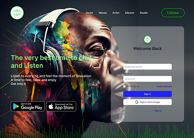 An Hero page of a Music page 001 app design graphic design illustration landing page ui uiux ux web design website design