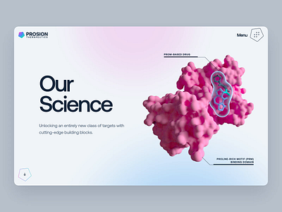 PROSION Therapeutics - Web & UI/UX Interaction 2023 - Science animation biology biotech cancer cure data disease dna drug fluid gene gradient health interaction landing page medical molecule pharma pill science