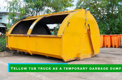 Yellow tub truck as a temporary garbage dump graphic design photoshop