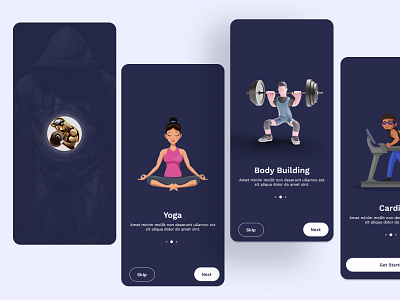 Gym and cardio mobile app 2023 trend branding crossfit design fitness graphic design gym health healthcare illustration landingpage logo mobile app personal trainer sport training treadmill ui vector wight loss