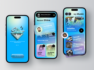 Shine - Music Mobile App $ 3d adobe illustrator app design figma illustration mobile music my music player shazam shine app smart ui ux